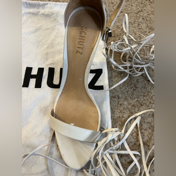 Schutz white leather heeled sandals with lace up straps - Picture 7 of 10